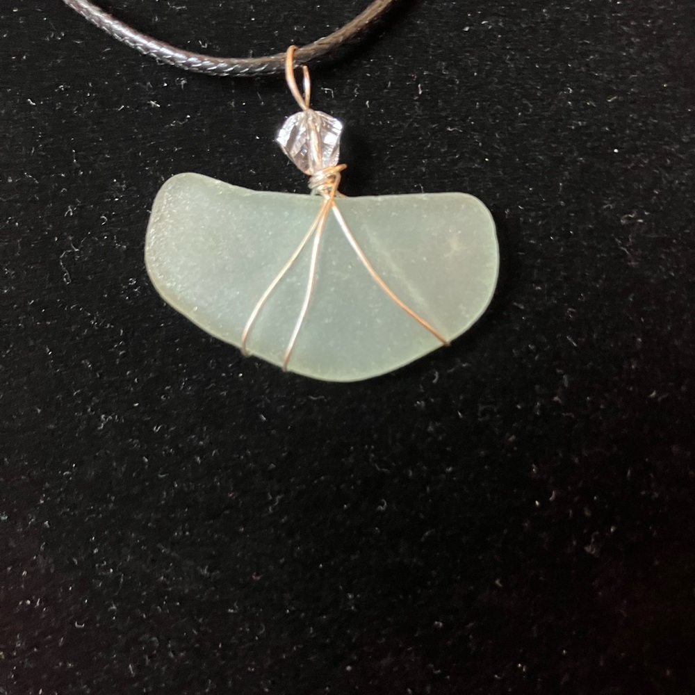 #65 handmade aqua seaglass pendant